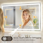 24x36 LED Bathroom Mirror with Lights, Brighter Backlit + Front Lit, Tempered Glass, Dimmable, Multiple Light Modes, Anti-Fog Lighted Bathroom Vanity Mirror for Wall, Memory Function