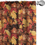 Ambesonne Fall Window Curtains Pack of 2, Happy Autumnal Colors with Birds in Nests Cartoon Illustration Print, Lightweight Set with Rod Pocket, 4 Panels of - 28" x 63", Cinnamon Amber and Orange