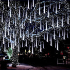 Aukora Christmas String Lights Outdoor, LED Meteor Shower Light 11.8 inch 8 Tubes 192leds, Icicle Snow Falling Lights for Xmas Tree Wedding Party Holiday Garden Thanksgiving Decoration (White)