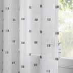 MYSKY HOME White Curtains for Bedroom 84 Inch Length Long Sheer Curtains for Living Room Nursery Curtains with Grey Patched Design Rod Pocket Privacy Window Drapes Dining Room 52" x 84" 2 Panels