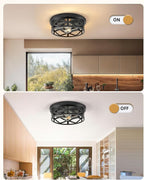 VONLUCE Flush Mount Ceiling Lights, 2-Light Hallway Ceiling Lighting Fixtures, 11 inch Farmhouse Metal Cage Ceiling Lights for Entryway Kitchen, Adjustable Lamp Holders, ETL, 2 pcs, Black