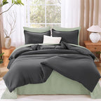 Litanika Dark Grey Oversized King Comforters Super King Plus Size, 3 Pieces Lightweight Solid Bedding Comforter Set, All Season Fluffy Bed Set (128x120In Comforter & 2 Pillowcases)