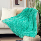 Tuddrom Decorative Extra Soft Faux Fur Throw Blanket 70"x78",Solid Reversible Fuzzy Lightweight Long Hair Shaggy Blanket,Fluffy Cozy Plush Fleece Comfy Microfiber Blanket for Couch Sofa Bed,Teal Blue
