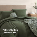 Monbix Full Comforter Set - 7 Pieces Olive Green Bed in a Bag Full Size Bedding Sets with Comforters, All Seasons Down Alternative Comforter with Sheets,Pillowcases & Shams