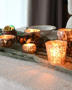 DN DECONATION 8PCS Gold Mercury Glass Candle Holder, Assorted Mercury Glass Votive Candle Holders, Vintage Tea Light Candle Holder for Wedding, Parties, Centerpieces, Decorations