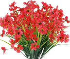 12 Bundles Artificial Flowers Outdoor UV Resistant Fake Flowers No Fade Faux Plants Garden Porch Window Box Decorating (Deep Red)