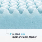 Mellow 4 Inch 5-Zone Memory Foam Mattress Topper, Cooling Gel Infusion, Dorm Essentials, Short Queen Blue