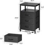 Huuger Nightstand with Charging Station, 27.6 Inch Side Table with Fabric Drawers, End Table Bedside Table with USB Ports and Outlets, Night Stand for Bedroom, Black