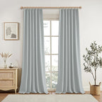 KangBang Pinch Pleat Grey Blackout Curtains 96 Inches Long, Linen Pinch Pleated Drapes for Living Room Office with Hooks Track System, Aesthetic Boho Vertical Home Decor(2 Panels,42Wx96L, Fog Grey)