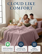 LANE LINEN Sustainable 100% Organic Cotton Twin Size Bed Sheets, Soft & Comfy Mercerized Fully Elasticized Naturally Cooling Machine Washable Twin Sheet Sets Cotton- Lilac
