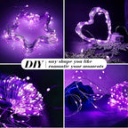 ZGWJ 50 Pack Fairy Lights Battery Operated, 7ft 20 Mini LED Fairy String Lights Silver Wire 3 Modes for DIY, Parties, Wedding, Bedroom, Halloween Christmas Decoration Purple