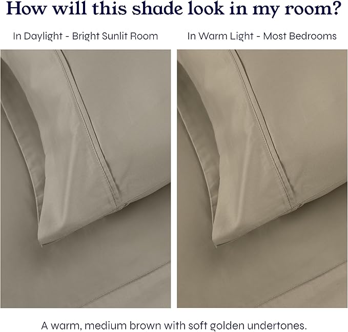 California Design Den King Bed Sheets Set - Soft 400 Thread Count Sateen, Natural 100% Cotton Sheets,Durable & Breathable Bedding with Deep Pockets - Taupe
