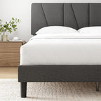 ZINUS Full Maya Upholstered Bed Frame with Asymmetric Headboard, Durable Wooden Slats, Sturdy Framework, Noise Free Sleep, No Box Spring Needed, Easy Assembly, Eco Friendly Packaging, Dark Grey