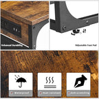 TUTOTAK C Shaped End Table with Charging Station, Side Table for Sofa, Couch Table with Storage Bag, TV Tray with 2 USB Ports and Outlets for Living Room, Bedroom, Brown TB01BB024