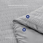 HYMOKEGE Light Grey Queen Comforter Set Seersucker 7 Pieces, All Season Luxury Bed in a Bag for Bedroom, Bedding Set with Comforters, Sheets, Pillowcases & Shams