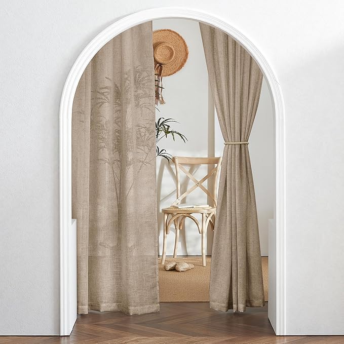 RYB HOME Linen Blended Curtains Semi Sheer - Wrinkle Resistant Light Filtering Lightweight Sun Protection Washable Rustic for Kitchen Laundry Room Cottage, W 100 x L 90 inches, Khaki, 1 Panel