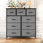 OLIXIS Dresser for Bedroom, 9 Storage Drawers, Tall Large Fabric Storage Tower Organizer, Chest of Drawers with Metal Frame Wooden Top for Nursery, Closet, Living Room, Entryway, Classic Grey
