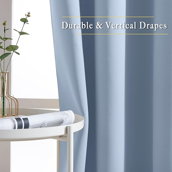 NICETOWN Blackout 102 inch Curtains for Living Room, Grommet Thermal Curtains Room Darkening Window Treatments Sound Reducing for Bedroom, Vintage Blue, 2 Panels, W52 x L102