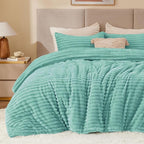 BEDELITE Fleece Queen Comforter Set -Super Soft & Warm Fluffy Haze Blue Bedding, Luxury Fuzzy Heavy Bed Set for Winter with 2 Pillow Cases