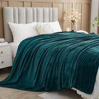 NEWCOSPLAY Super Soft Queen Blanket Dark Teal Premium Silky Flannel Fleece Leaves Pattern Lightweight Bed Blanket All Season Use (Dark Teal, Queen(90"x90"))