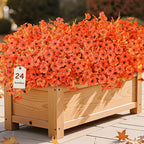 SHareconn 24 Bundles Artificial Fall Flowers for Outdoors Decoration,UV Resistant Silk Eucalyptus Lavender Faux Autumn Fake Plants for Outside Indoor Garden Yard Porch Home Decor,SunsetRedAutumnColour