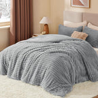 BEDELITE Fleece King Comforter Set -Super Soft & Warm Fluffy Light Grey Bedding, Luxury Fuzzy Heavy Bed Set for Winter with 2 Pillow Cases