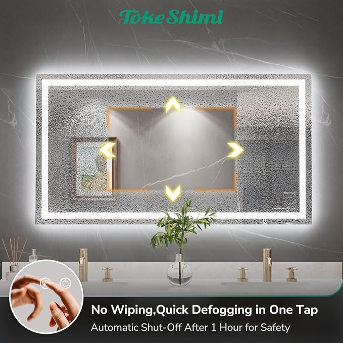TokeShimi 28x36 LED Mirror for Bathroom,Backlit + Front lit,LED Bathroom Mirror with Lights,Anti-Fog Backlit Mirrror with Tempered Glass,Waterproof,Memory Function,Shatterproof,UL Listed