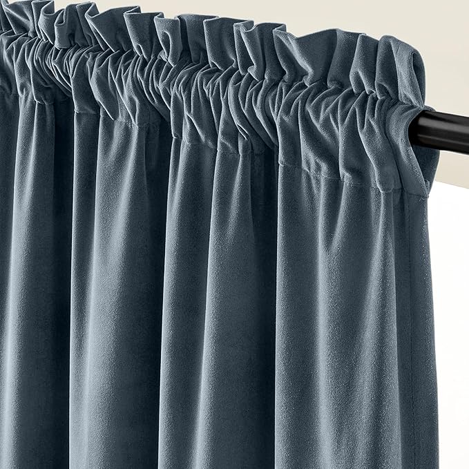 Lazzzy Velvet Blackout Curtains Thermal Insulated Room Window Drapes Super Soft Luxury Curtains for Living Room Bedroom Rod Pocket 2 Panels, Dark Slate, 52" W x 63" L