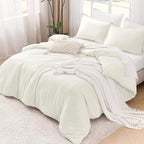 Litanika Ivory Comforter Set Twin/Twin XL Size, 2 Pieces Lightweight Solid Bedding Comforter Set, All Season Fluffy Bed Set (66x90In Comforter & 1 Pillowcase)
