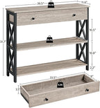 Yaheetech Console Table with Drawer, Entryway Table with 3 Tier Storage Shelves, Narrow Long Sofa Table for Entryway, Living Room, Hallway, Couch, Kitchen, Metal Frame, Gray