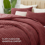 BEDELITE Fleece Twin Comforter Set -Super Soft & Warm Fluffy Burgundy Bedding, Luxury Fuzzy Heavy Bed Set for Winter with 1 Pillow case