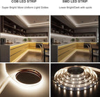 COB LED Strip Light with Remote, Dimmable 16.4FT/5M Flexible High Density LED Light,4000K Natural White 2400LEDs Super Bright LED Light Strip CRI 90+ for Bedroom,Kitchen,DIY Home Decoration