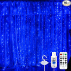 Curtain Light, 9.8ft x 9.8ft Copper Wire String Lights, USB Powered Hanging Window Fairy Lights, 8 Lighting Modes, Remote Control for Home Christmas Wedding Party (Blue)