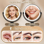 Makeup Mirror with Lights, Double Sided 1x/30x Magnifying Mirror with Light, Rechargeable 3 Color Lights and Adjustable Brightness, 360° Rotation Detachable Comes with Tweezer(Black)