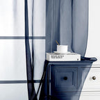 OWENIE Short Sheer Curtains 24 Inches Long 2 Panels for Bathroom Window, Rod Pocket Light Filtering Sheer Tier Curtains for Small Kitchen Laundry Room, RV, Camper Travel Trailers, 42W x 24L, Navy