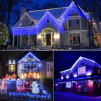 Brightown Blue Icicle Lights, 66Ft 736 LED Outdoor with 138 Drops, 8 Modes Remote and Timer for Halloween, Hanukkah