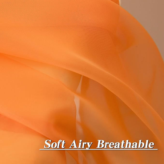 HUTO Orange Sheer Curtains 96 inches Long for Bedroom Top Rod Pocket Sheer Window Panels Curtains for Nursery Living Room 52 by 96 Inch Length Set of 2