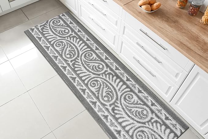 Custom Length Cut to Size Tribal Ethnic Southwestern Inspired Hallway Runner Rug, Non Slip Rubber Backed, 31 inch Wide X Customized Length, Mayan Grey, 31 inch X 10 feet
