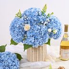 6 Pcs Real Touch Hydrangea Artificial Flowers, 21" Blue Full Faux Hydrangea Flowers Latex Fake Flowers for Home Decor Party Floral Arrangements Wedding Bouquets Centerpieces Outdoor Decor