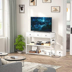 Ecoprsio 47'' Entryway Table with Outlets and USB Ports, Console Table with 3 Drawers, Sofa Table Narrow Long with Storage Shelves for Living Room, Couch, Hallway, Foyer, Kitchen Counter, White