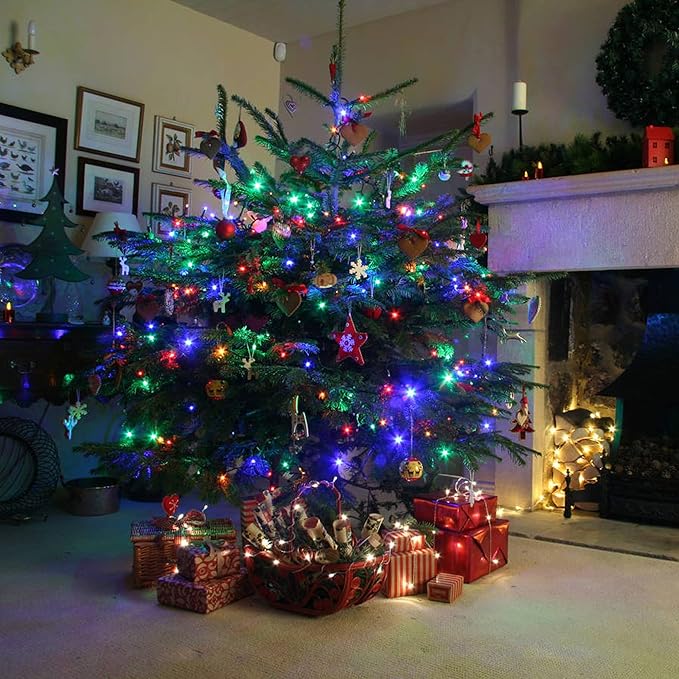 Dazzle Bright Christmas String Lights, 100 LED 33 FT Connectable Fairy Lights with 8 Modes, Waterproof Christmas Decorations for Indoor Outdoor Holiday Party Home Tree Decor (Multi-Colored)