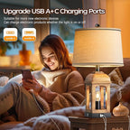 QiMH Table Lamp for Living Room, Farmhouse Lamps Set of 2 with USB A+C and Nightlight, 26" Rustic Bedside Lamps with 3-Way Dimmable Touch Control, Nightstand Lamp for Bedroom Decor, Wood Grain