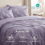 Bedsure California King Comforter Set - Bed in a Bag Cal King Bedding Set 7 PCS, GentleSoft™ Pintuck Bed Set Gift for Family, Pinch Pleat Purple Comforter with Sheets, Pillowcases & Shams