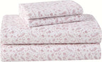 Laura Ashley - Flannel Sheets Full Size, Anti-Pilling & Wrinkle Resistant Cotton, Touchably Soft for All-Season Comfort - Bed Sheets with Matching Pillowcases & Fitted Sheet (Paisley Prance Pink)