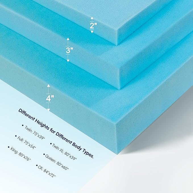Subrtex Mattress Topper, Memory Foam Mattress Topper, Gel-Infused Memory Foam Topper for Side Stomach Sleepers, Breathable Bed Toppers (4 Inch, King)