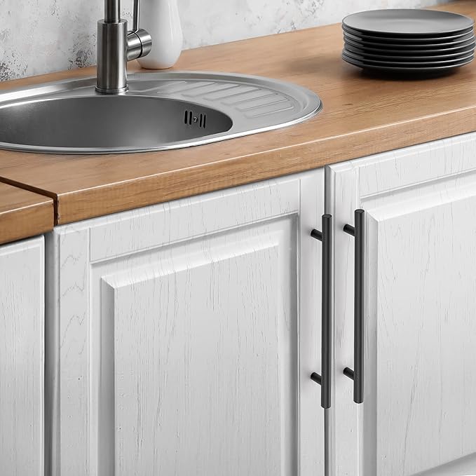 JOY DECOR 60 Pack Cabinet Handles, Black Cabinet Pulls, 7-1/2 in Hole Center Kitchen Hardware, Stainless Steel T Bar Handles for Dresser Drawers