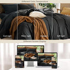 MooMee Bedding Duvet Cover Set 100% Washed Cotton Linen Like Textured Breathable Durable Soft Comfy (Solid Black, Palatial King/Oversized King 120"x98")