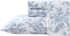 Laura Ashley - Flannel Sheets Twin Size, Anti-Pilling & Wrinkle Resistant Cotton, Touchably Soft for All-Season Comfort - Bed Sheets with Matching Pillowcase & Fitted Sheet (Vanessa Blue)
