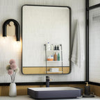 ISKM Black Metal Frame Wall Mirror for Bathroom 22" x 30" Rounded Corner Rectangle Mirror Bedroom Vanity Mirrors Wall Mounted Tempered Glass