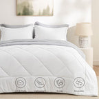 Bedsure Full Comforter Set - 7 Pieces Reversible White and Grey Bedding, Full Bed Set for All Seasons, Bed in a Bag with Down Alternative Comforter, Grey Sheets, Pillowcases & Shams